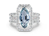 White gold Marquise Cut Halo Aquamarine Ring with Round  Split Shank and Prong Setting_12