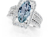 White gold Marquise Cut Halo Aquamarine Ring with Round  Split Shank and Prong Setting_13