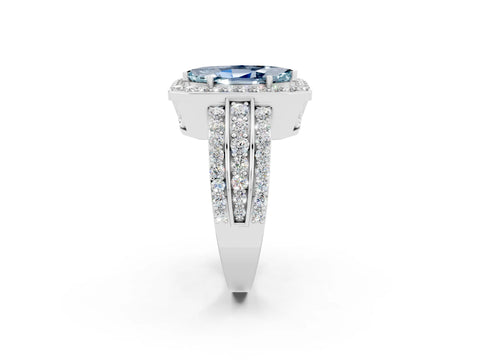 White gold Marquise Cut Halo Aquamarine Ring with Round  Split Shank and Prong Setting_14