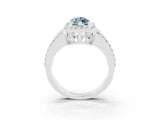 White gold Marquise Cut Halo Aquamarine Ring with Round  Split Shank and Prong Setting_15