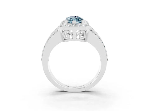 White gold Marquise Cut Halo Aquamarine Ring with Round  Split Shank and Prong Setting_15