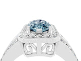 White gold Marquise Cut Halo Aquamarine Ring with Round  Split Shank and Prong Setting_16