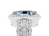 White gold Marquise Cut Halo Aquamarine Ring with Round  Split Shank and Prong Setting_17