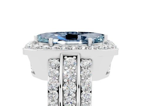 White gold Marquise Cut Halo Aquamarine Ring with Round  Split Shank and Prong Setting_17
