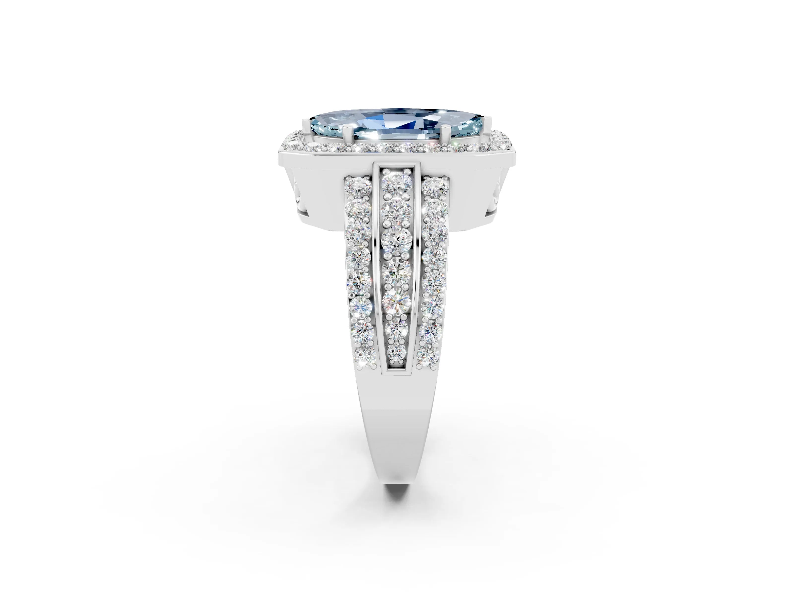 White gold Marquise Cut Halo Aquamarine Ring with Split Shank and Four-Prong Setting_2
