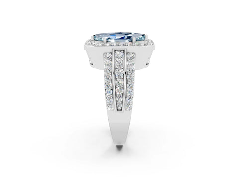White gold Marquise Cut Halo Aquamarine Ring with Split Shank and Four-Prong Setting_2