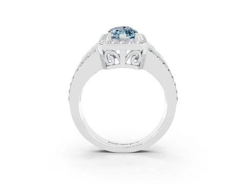 White gold Marquise Cut Halo Aquamarine Ring with Split Shank and Four-Prong Setting_3