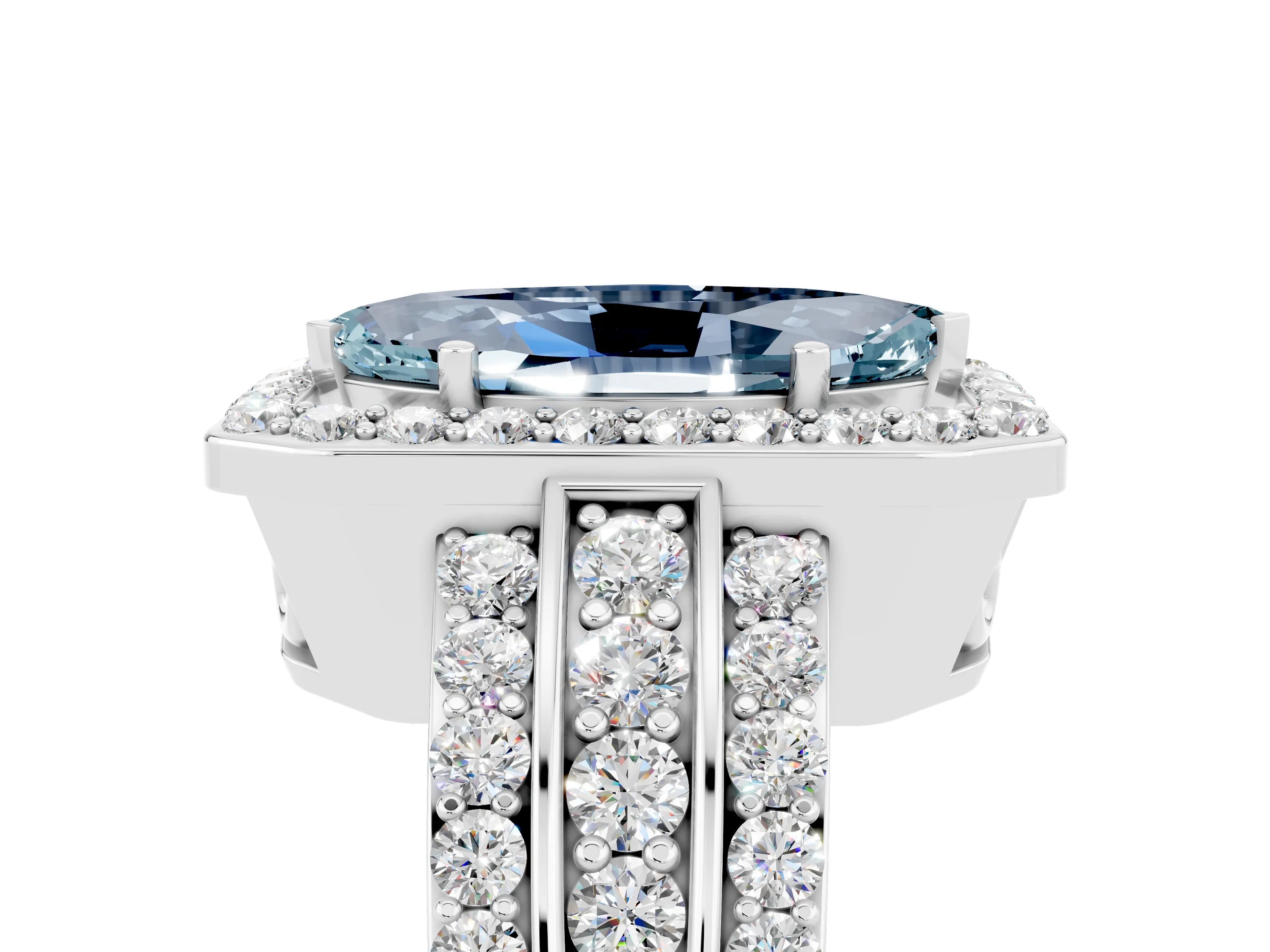 White gold Marquise Cut Halo Aquamarine Ring with Split Shank and Four-Prong Setting_5