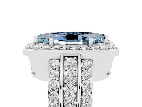 White gold Marquise Cut Halo Aquamarine Ring with Split Shank and Four-Prong Setting_5