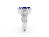 White gold Marquise Cut Halo Blue Sapphire Ring with Round  Split Shank and Prong Setting_14