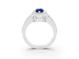 White gold Marquise Cut Halo Blue Sapphire Ring with Round  Split Shank and Prong Setting_15