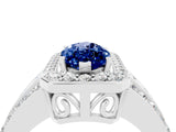 White gold Marquise Cut Halo Blue Sapphire Ring with Round  Split Shank and Prong Setting_16