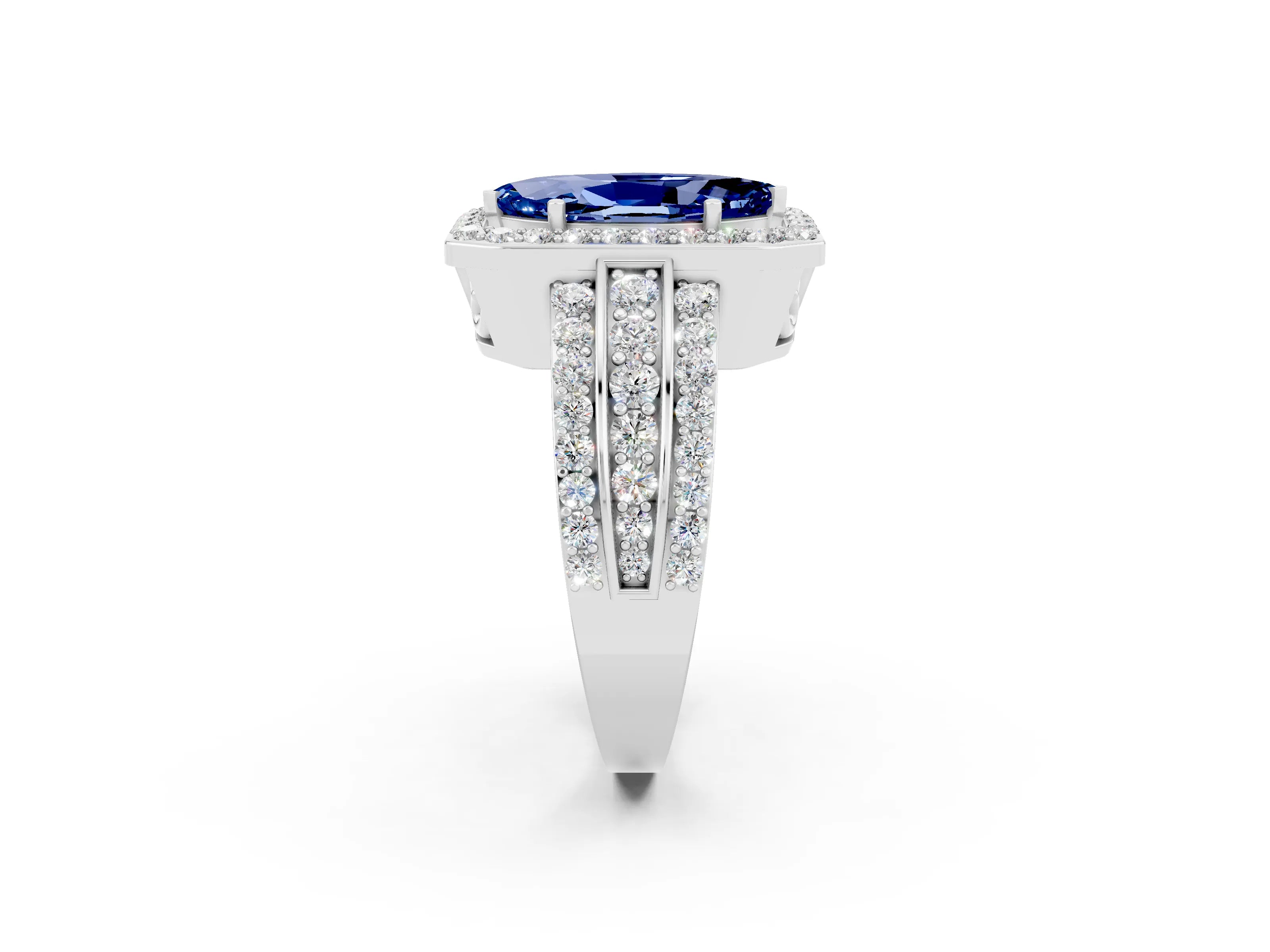 White gold Marquise Cut Halo Blue Sapphire Ring with Split Shank and Four-Prong Setting_2
