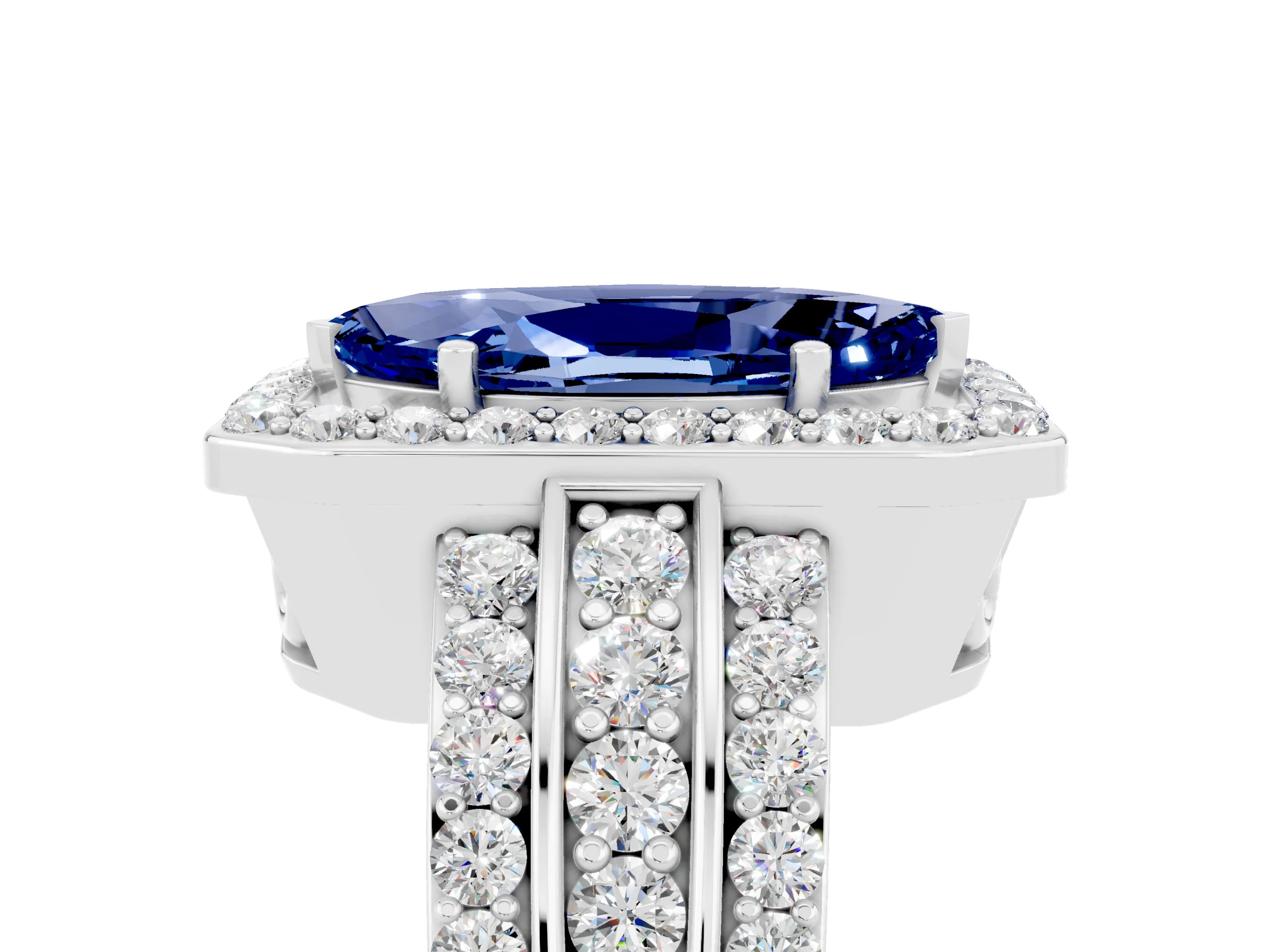 White gold Marquise Cut Halo Blue Sapphire Ring with Split Shank and Four-Prong Setting_5