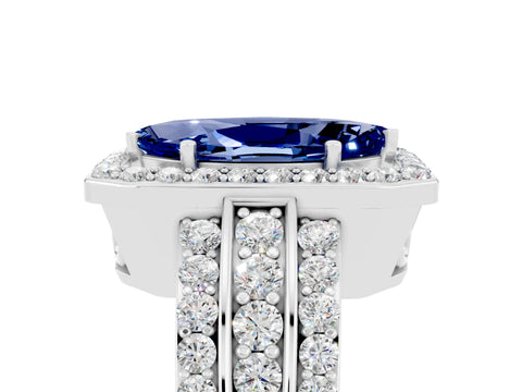 White gold Marquise Cut Halo Blue Sapphire Ring with Split Shank and Four-Prong Setting_5