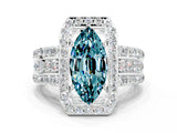 White gold Marquise Cut Halo Blue Topaz Ring with Round  Split Shank and Prong Setting_12