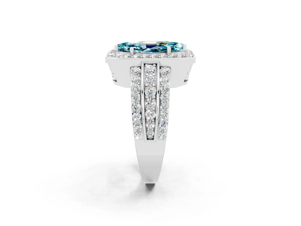 White gold Marquise Cut Halo Blue Topaz Ring with Round  Split Shank and Prong Setting
