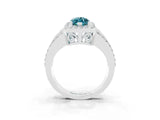 White gold Marquise Cut Halo Blue Topaz Ring with Round  Split Shank and Prong Setting_15