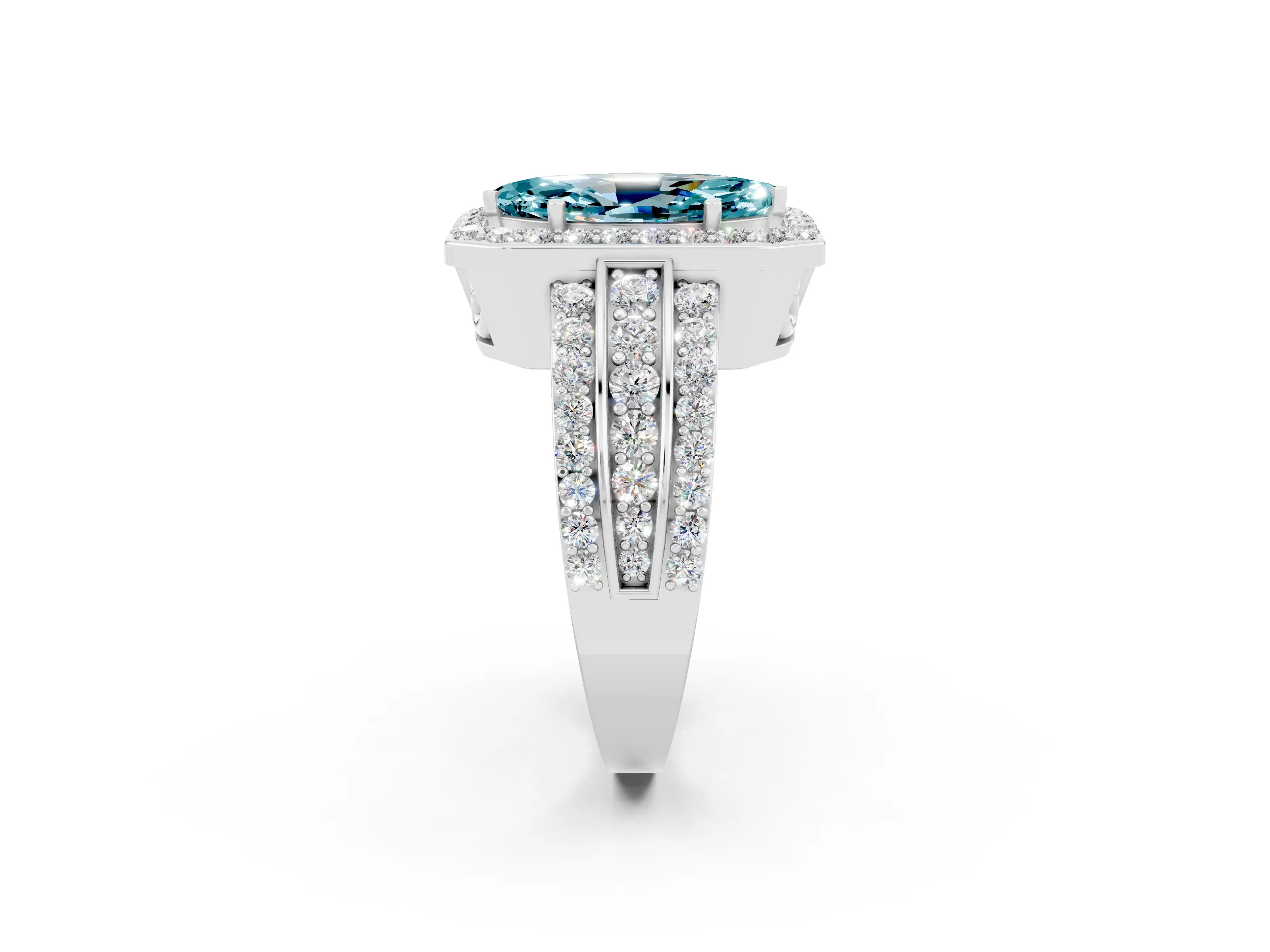 White gold Marquise Cut Halo Blue Topaz Ring with Split Shank and Four-Prong Setting_2