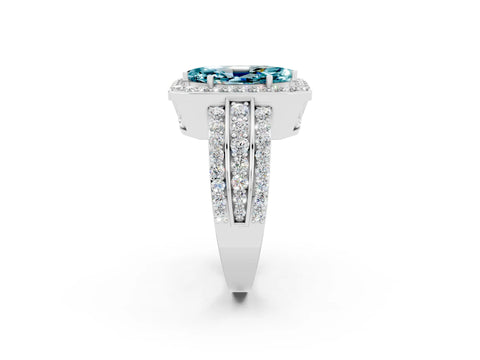 White gold Marquise Cut Halo Blue Topaz Ring with Split Shank and Four-Prong Setting_2