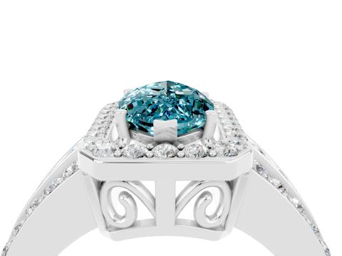 White gold Marquise Cut Halo Blue Topaz Ring with Split Shank and Four-Prong Setting_4
