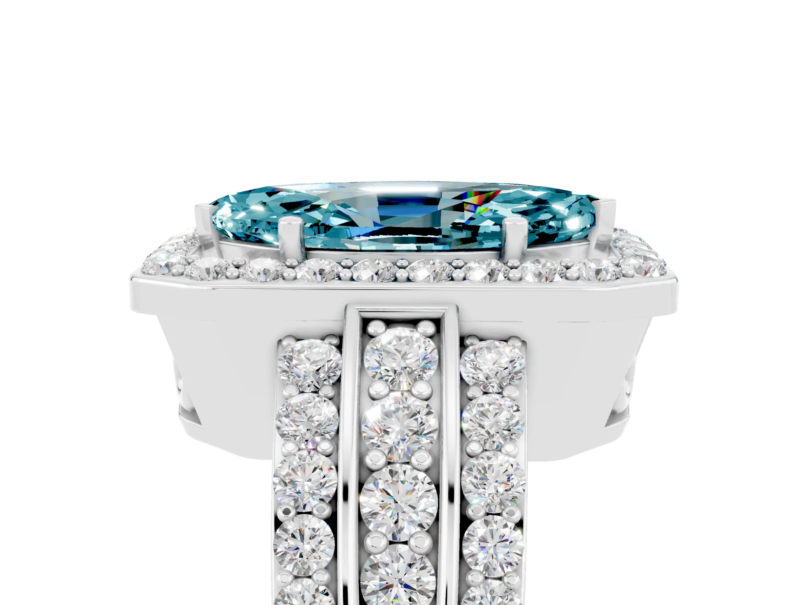 White gold Marquise Cut Halo Blue Topaz Ring with Split Shank and Four-Prong Setting_5