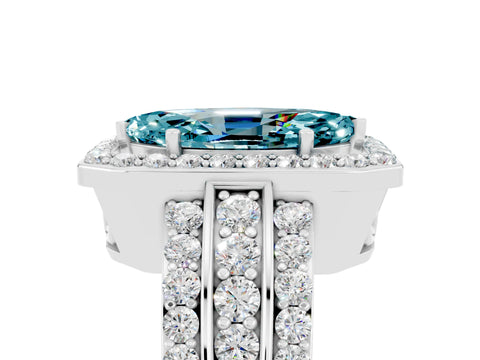 White gold Marquise Cut Halo Blue Topaz Ring with Split Shank and Four-Prong Setting_5