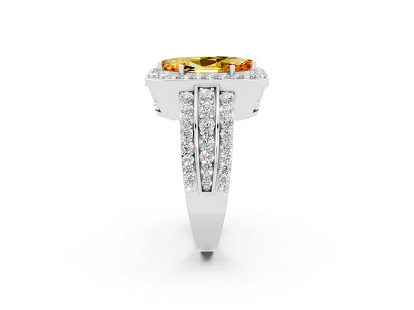 White gold Marquise Cut Halo Citrine Ring with Round  Split Shank and Prong Setting