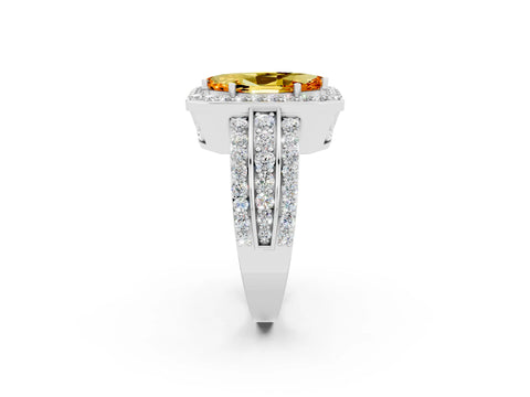 White gold Marquise Cut Halo Citrine Ring with Round  Split Shank and Prong Setting_14
