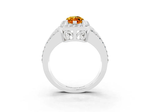 White gold Marquise Cut Halo Citrine Ring with Round  Split Shank and Prong Setting_15