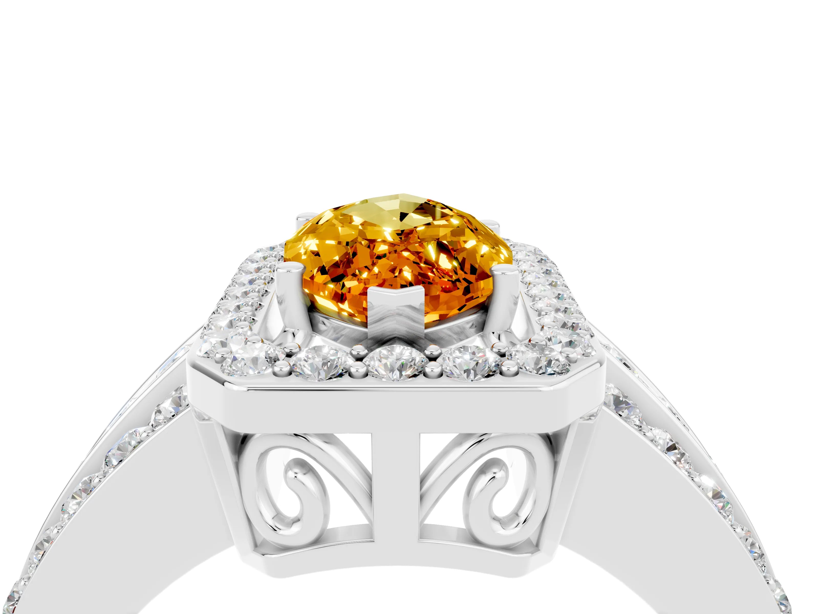 White gold Marquise Cut Halo Citrine Ring with Round  Split Shank and Prong Setting_16