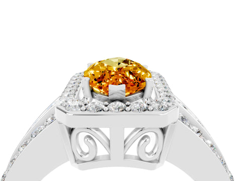 White gold Marquise Cut Halo Citrine Ring with Round  Split Shank and Prong Setting_16