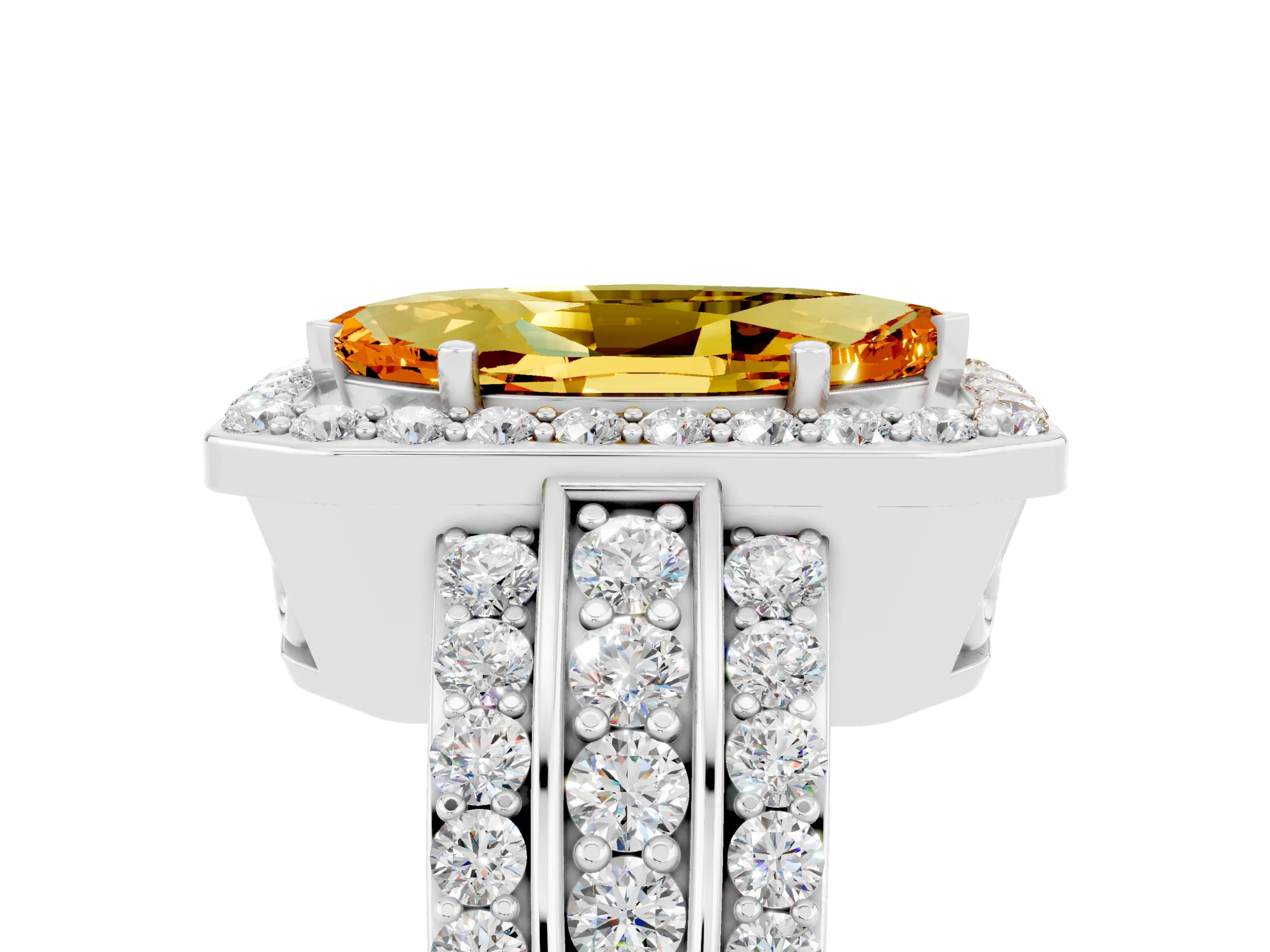 White gold Marquise Cut Halo Citrine Ring with Round  Split Shank and Prong Setting_17