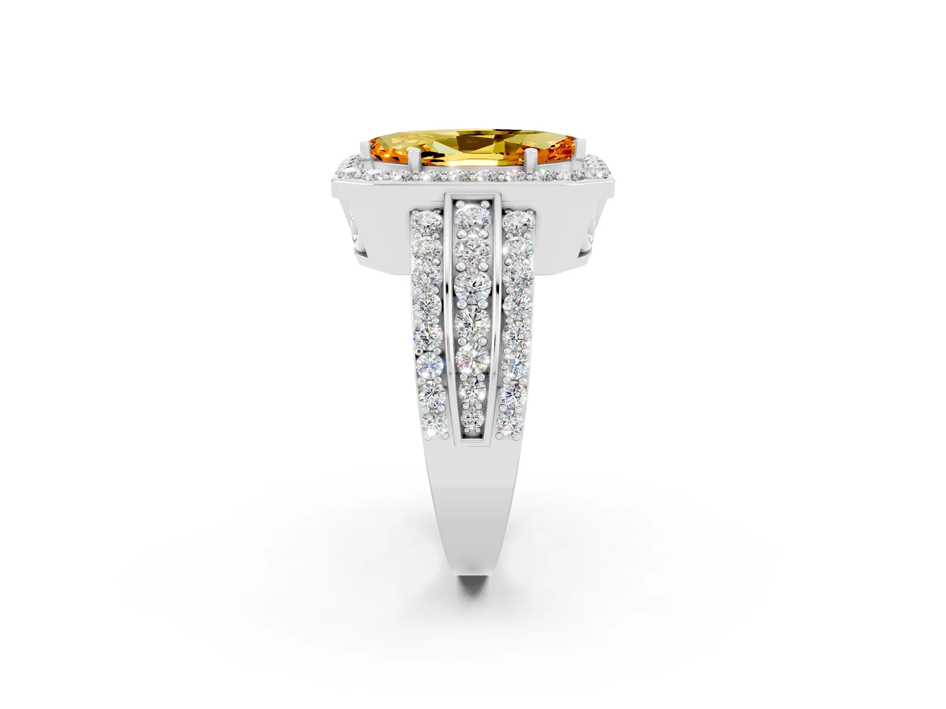 White gold Marquise Cut Halo Citrine Ring with Split Shank and Four-Prong Setting_2