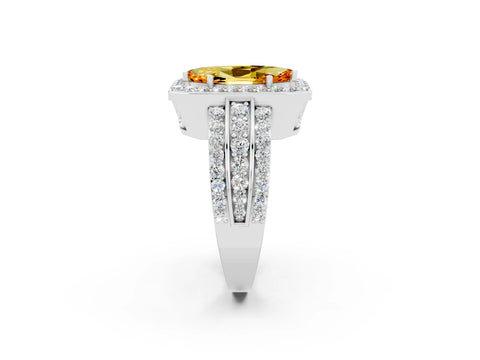 White gold Marquise Cut Halo Citrine Ring with Split Shank and Four-Prong Setting_2