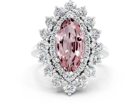 White gold Marquise Cut Halo Cluster Diamond Ring with Pave Band and Four-Prong Setting_12