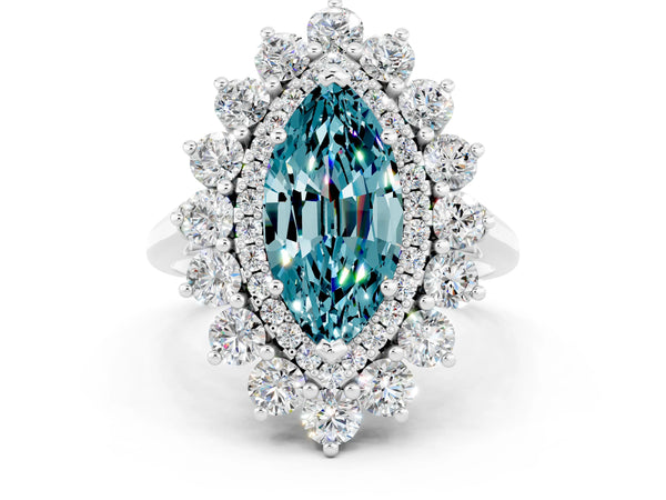 White gold Marquise Cut Halo Cluster Diamond Ring with Pave Band and Four-Prong Setting