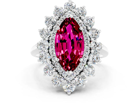 White gold Marquise Cut Halo Cluster Diamond Ring with Pave Band and Four-Prong Setting_12
