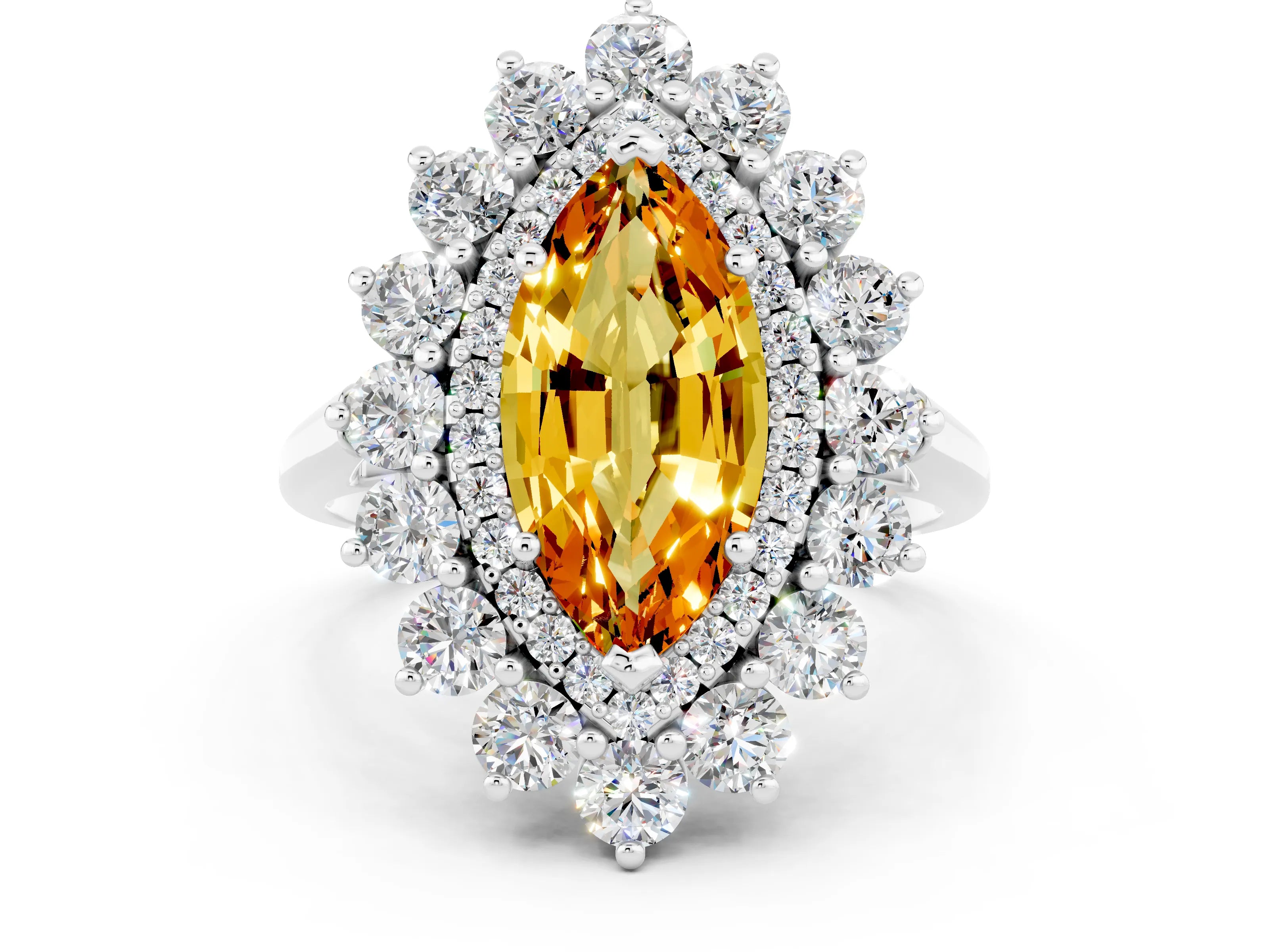 White gold Marquise Cut Halo Cluster Diamond Ring with Pave Band and Four-Prong Setting_12