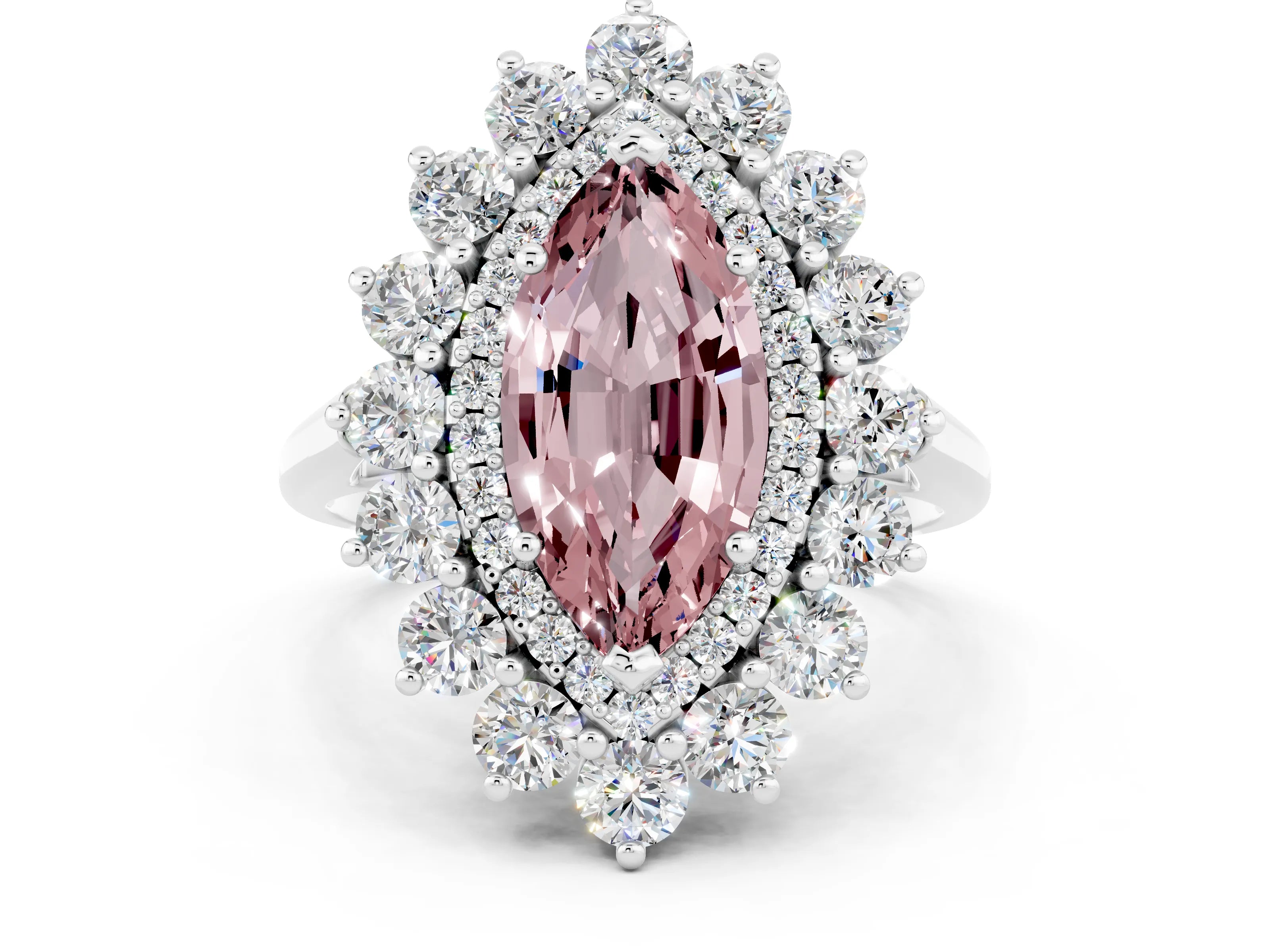 White gold Marquise Cut Halo Cluster Diamond Ring with Pave Band and Four-Prong Setting_12