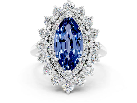 White gold Marquise Cut Halo Cluster Diamond Ring with Pave Band and Four-Prong Setting_12