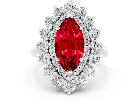 White gold Marquise Cut Halo Cluster Diamond Ring with Pave Band and Four-Prong Setting_12