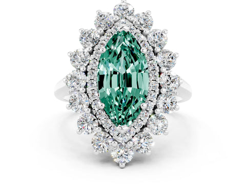 White gold Marquise Cut Halo Cluster Diamond Ring with Pave Band and Four-Prong Setting_12
