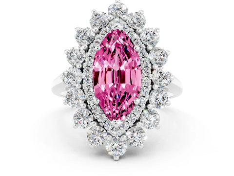 White gold Marquise Cut Halo Cluster Diamond Ring with Pave Band and Four-Prong Setting_12