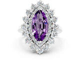 White gold Marquise Cut Halo Cluster Diamond Ring with Pave Band and Four-Prong Setting_12