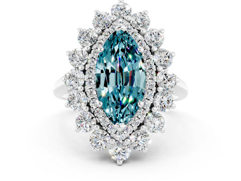 White gold Marquise Cut Halo Cluster Diamond Ring with Pave Band and Four-Prong Setting_12