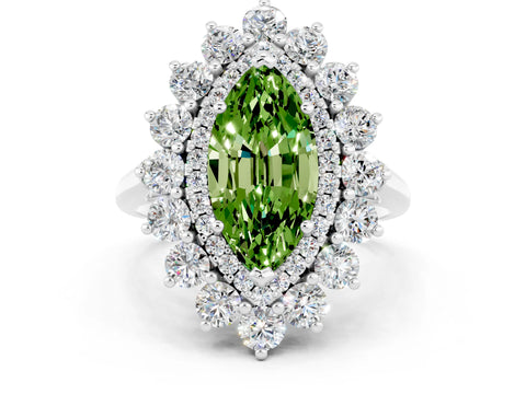 White gold Marquise Cut Halo Cluster Diamond Ring with Pave Band and Four-Prong Setting_12