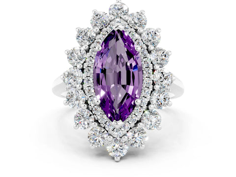 White gold Marquise Cut Halo Cluster Diamond Ring with Pave Band and Four-Prong Setting_12