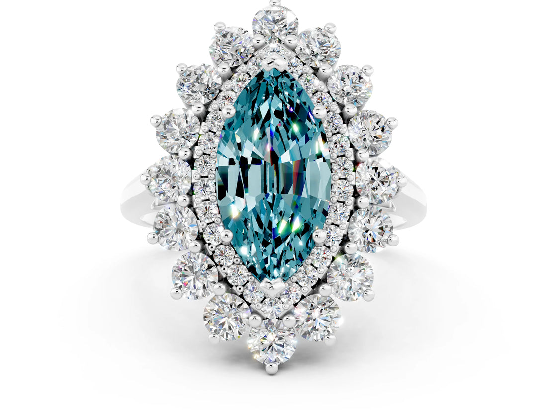 White gold Marquise Cut Halo Cluster Diamond Ring with Pave Band and Four-Prong Setting_12
