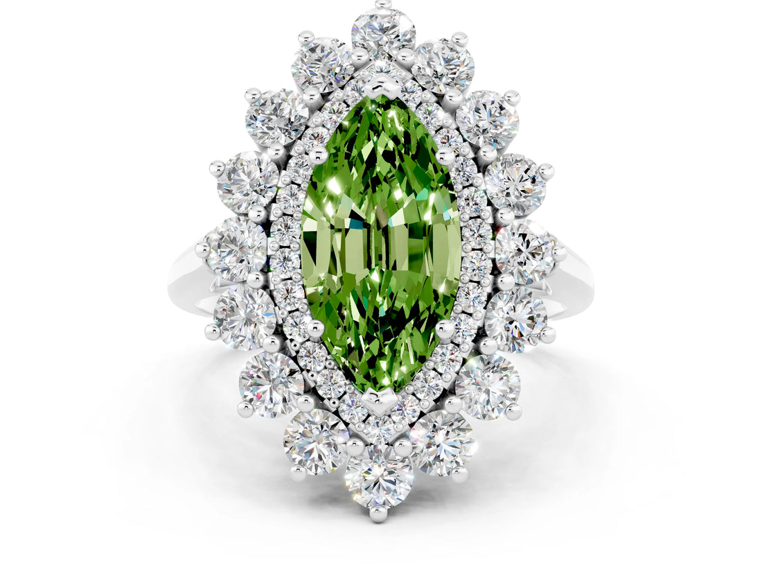 White gold Marquise Cut Halo Cluster Diamond Ring with Pave Band and Four-Prong Setting_12